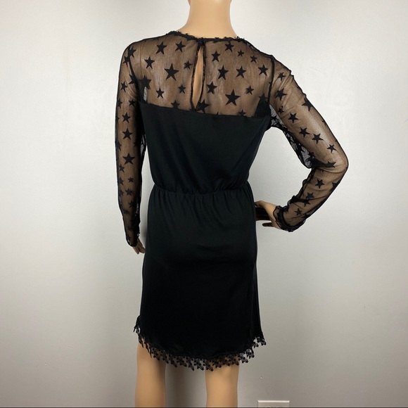 NEW ANNA SUI BLACK SHEER STAR DETAIL LONG SLEEVE MINI DRESS - Picture 7 of 8